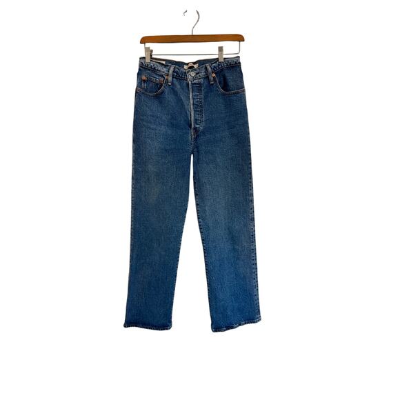 LEVI'S Ribcage Straight Jeans in Medium Blue Wash Size 29 W/27 L - Picture 1 of 7